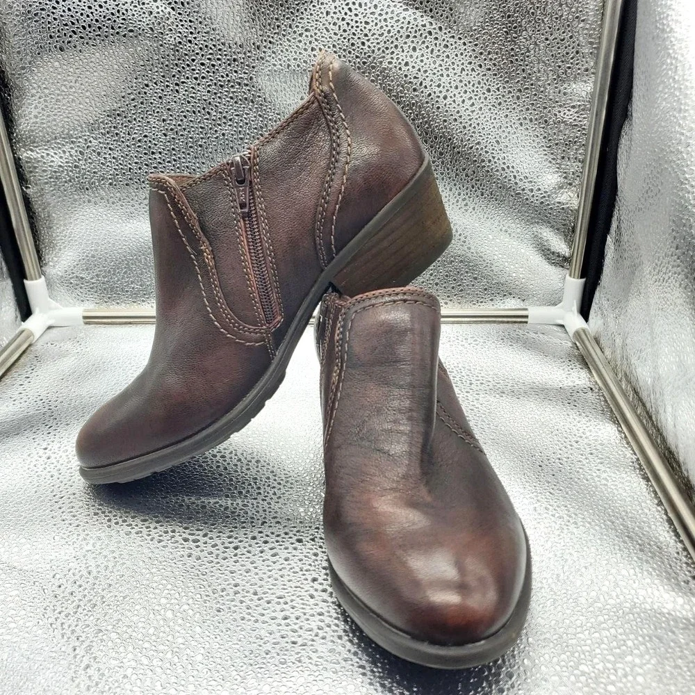 Earth Peak Peru Ankle Boots Womens 7.5‎ M Sunburn Brown Leather Zip Up Shoes